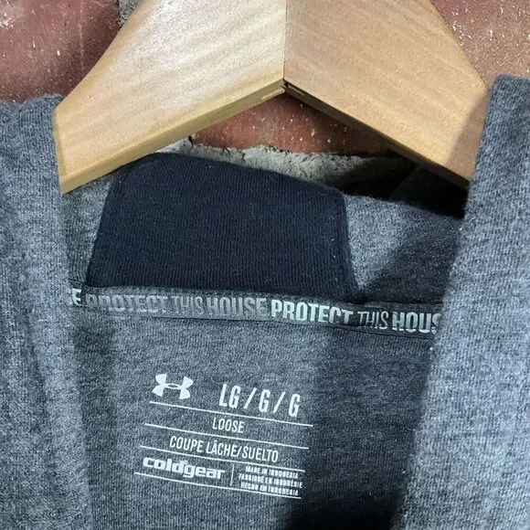 Men’s Under Armour Coldgear Hoodie Sweatshirt Large Gray Black Fitted - Picture 3 of 5
